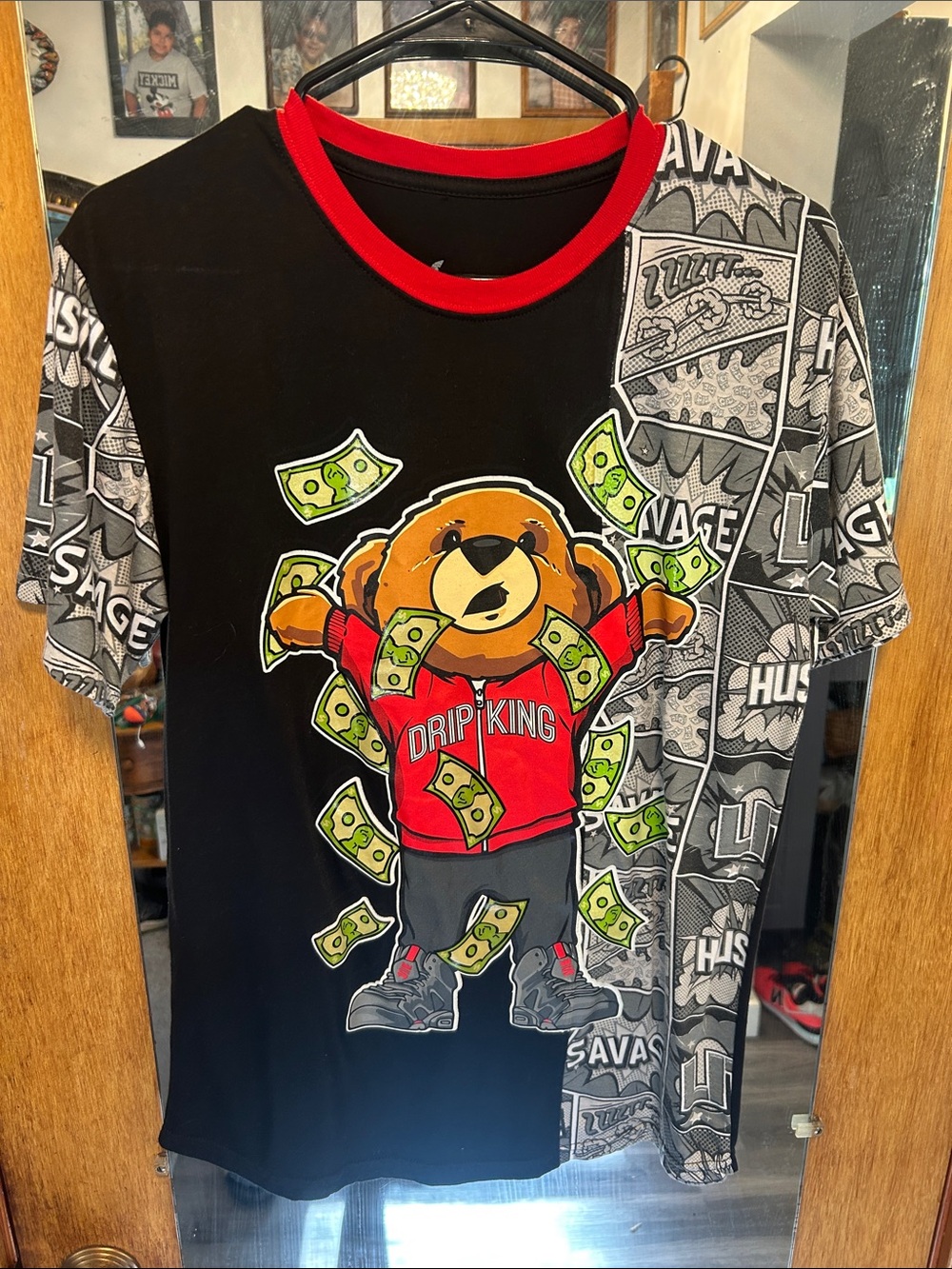 Vibe Black Graphic 'Drip King' Bear Tee with Red Trim